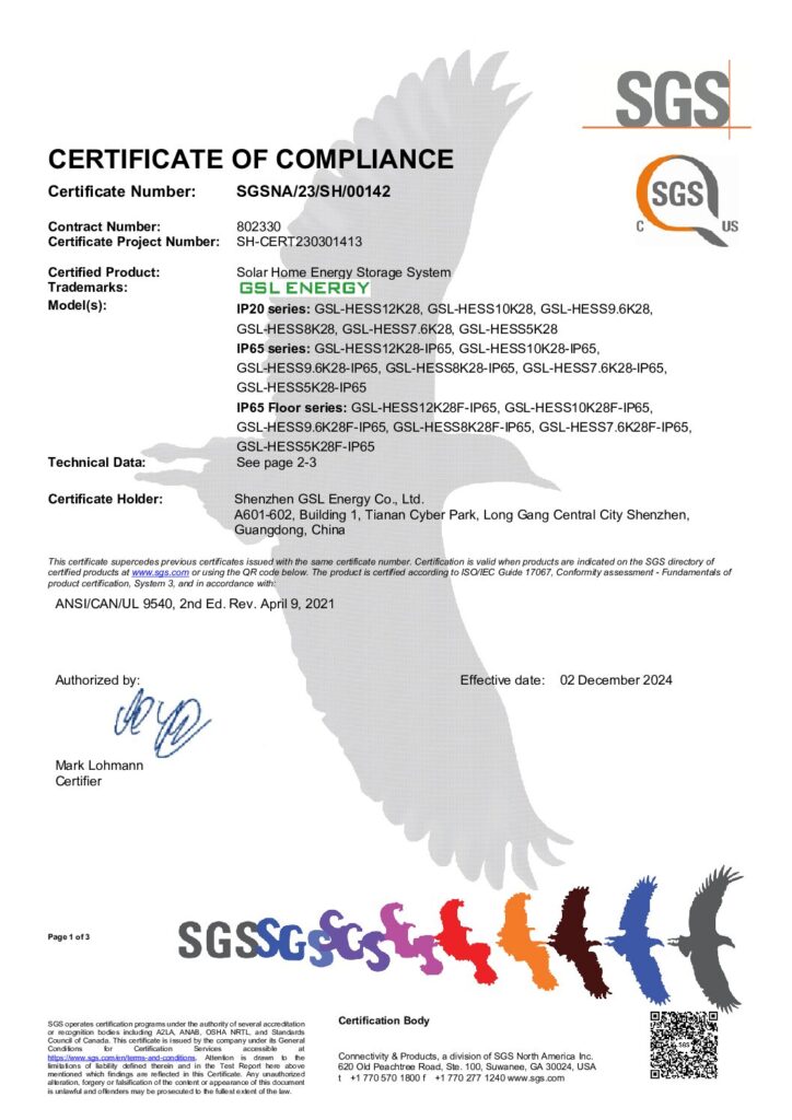 Savolture UL9540 + Luxpower certificate