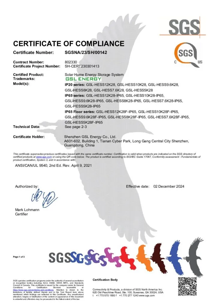 Savolture UL9540 + Luxpower certificate