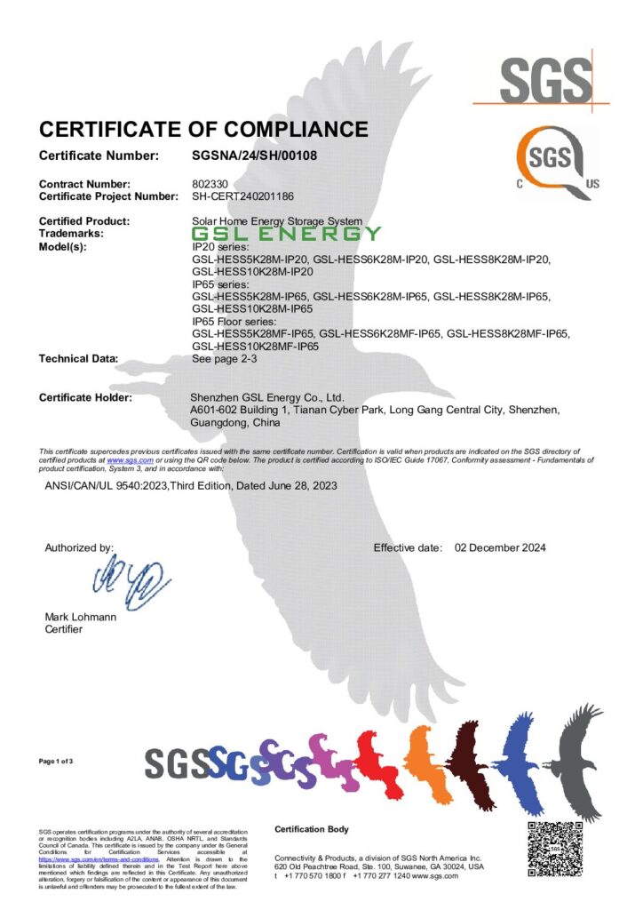 Savolture UL9540 + Megarevo certificate