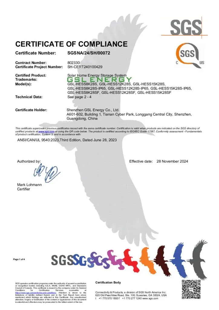 Savolture UL9540 + Sol-Ark certificate