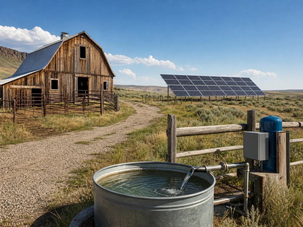 Farm with ground-mount solar array and water pump