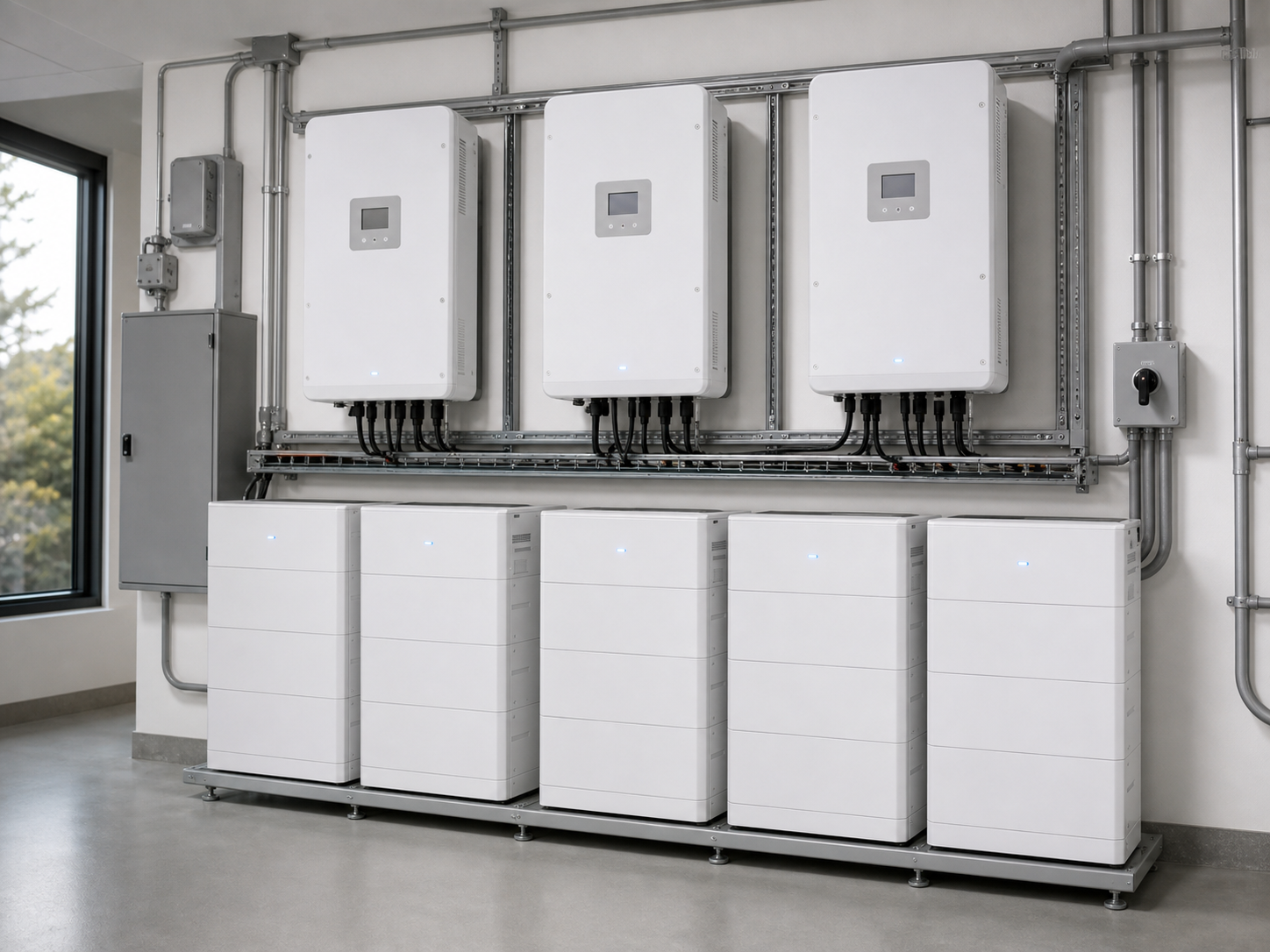 48V hybrid inverter parallel rack installation light commercial high-capacity battery bank