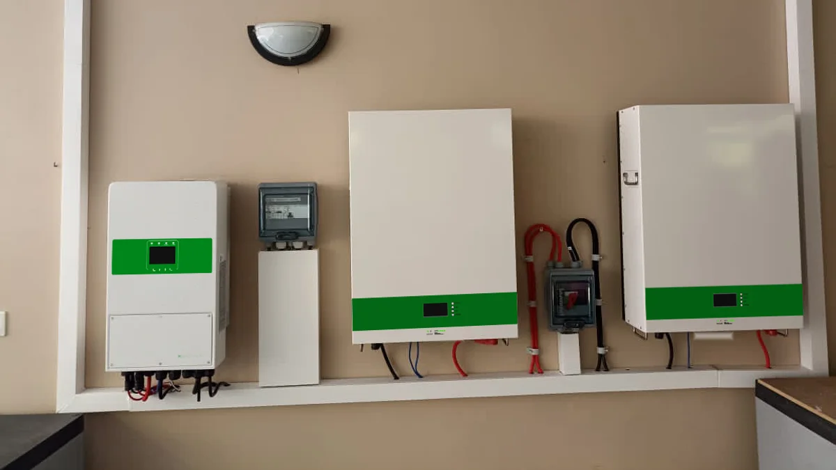 Residential exterior with white battery storage equipment