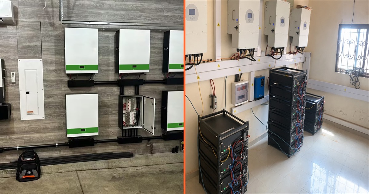 Sistem penyimpanan baterai PLTS dengan inverter hybrid — referensi visual untuk memilih jenis dan tegangan baterai