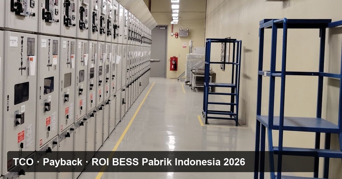 Ruang panel listrik industri — foto stok untuk ilustrasi analisis TCO BESS